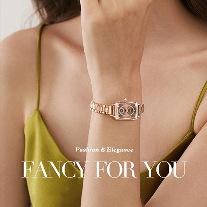 💎Modny kwadratowy damski zegarek z różowego złota z diamentami