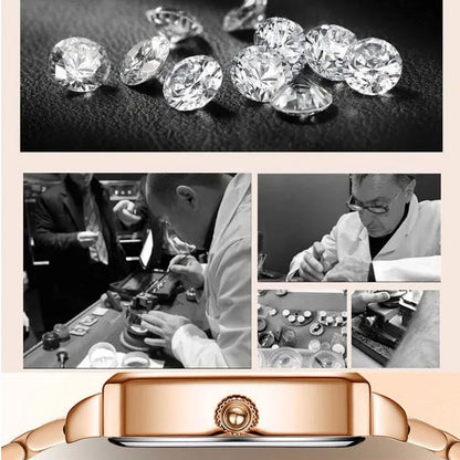 💎Modny kwadratowy damski zegarek z różowego złota z diamentami