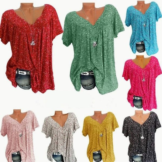 Wiosenna modna bluzka z krótkim rękawem i nadrukiem