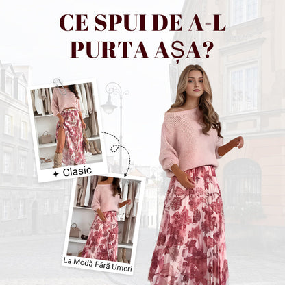 🔥Bluzka z okrągłym kołnierzykiem i spódnica w paski