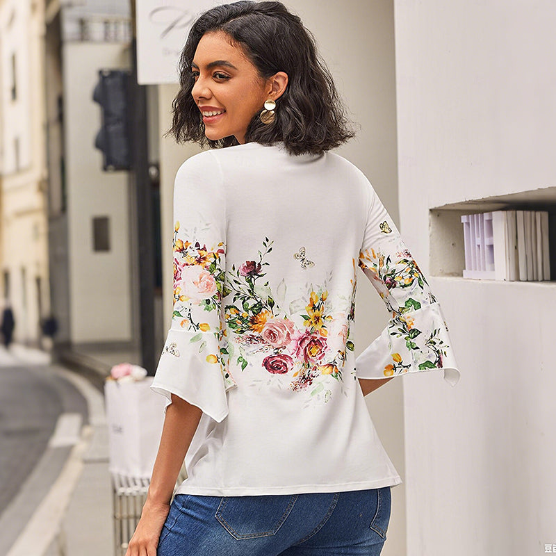 🌺 Damska koszula z dekoltem w serek z nadrukiem✨