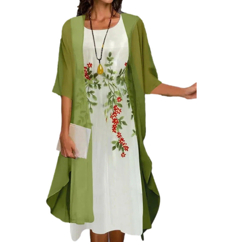 🥰 Elegancki dwuczęściowy strój: top z krótkim rękawem + sukienka