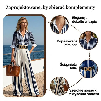 🔥 Damska dwuczęściowa stylizacja: luźne spodnie w paski