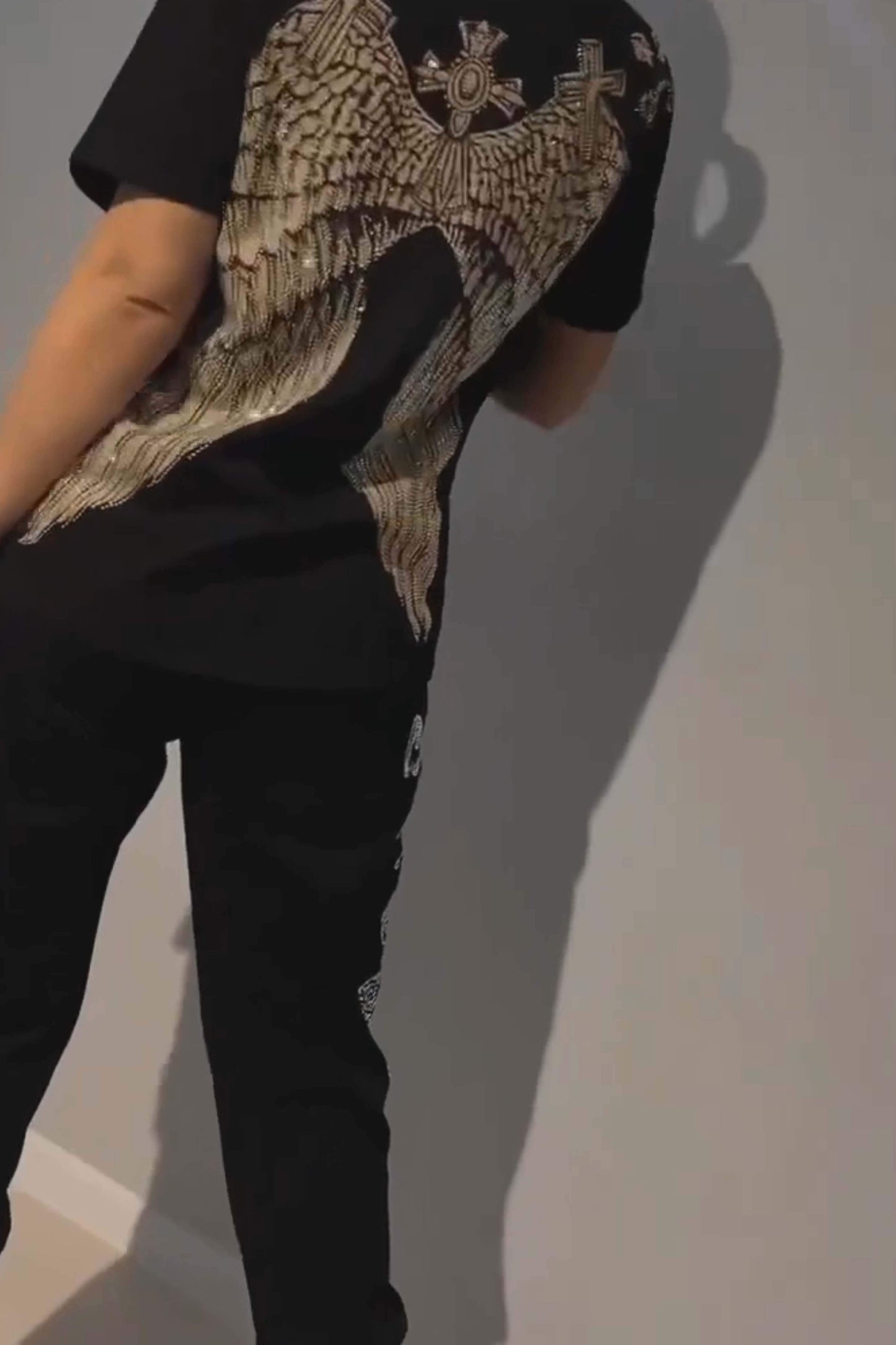 Dwuczęściowy komplet damski, top i spodnie w nowoczesnym wzorze diamentowym