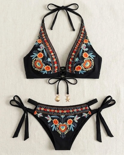 Komplet bikini dla kobiet w stylu etnicznym z kwiatowym nadrukiem
