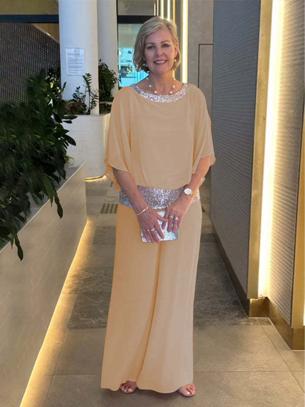 Elegancki dwuczęściowy zestaw Colorblock z cekinami-TAB