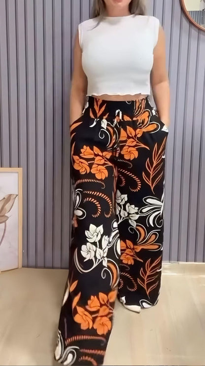 Spodnie z szerokimi nogawkami z nadrukiem na lato 2025