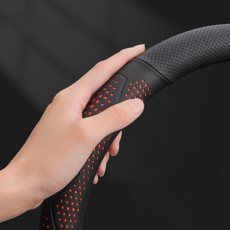 Ultracienki, oddychający pokrowiec na kierownicę z prawdziwej skóry z antypoślizgowym uchwytem