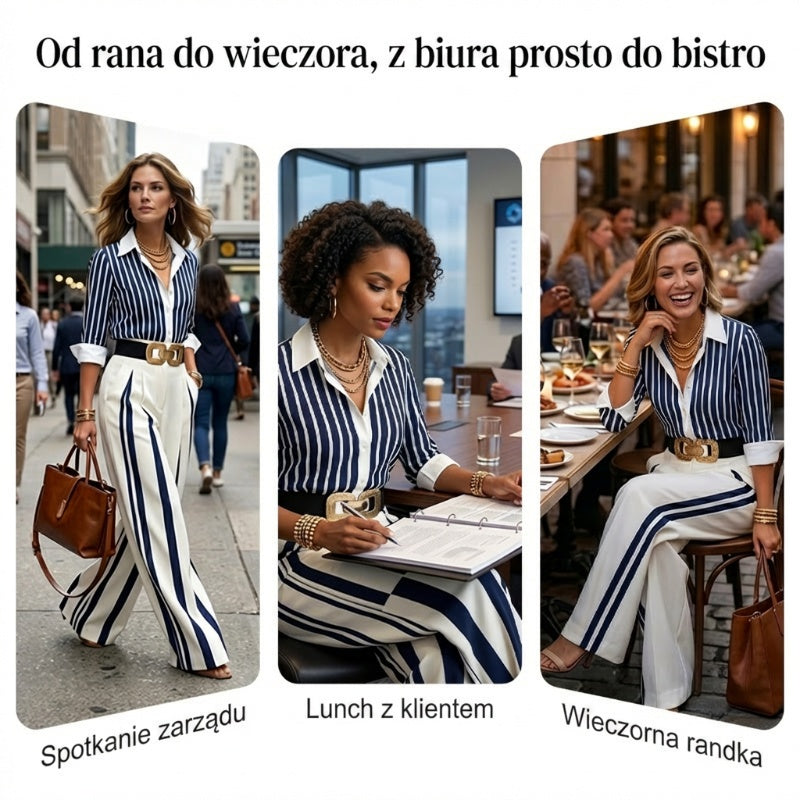 🔥 Damska dwuczęściowa stylizacja: luźne spodnie w paski