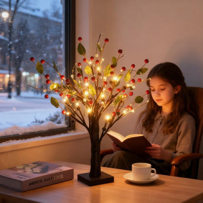 Świąteczna lampa LED w kształcie drzewa jagodowego