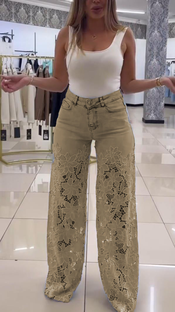 Damskie eleganckie koronkowe jeansy