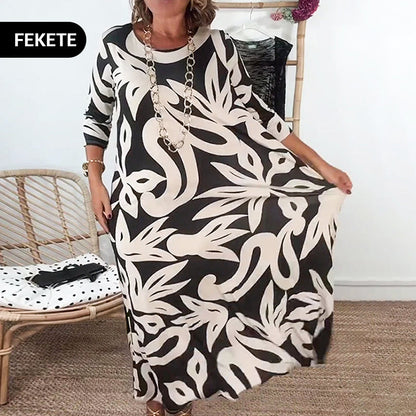 🌼Elegancka, luźna, z okrągłym dekoltem, wzorzysta sukienka damska