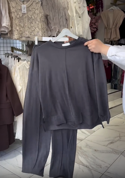 Komplet damskich spodni bawełnianych z długim rękawem i okrągłym dekoltem