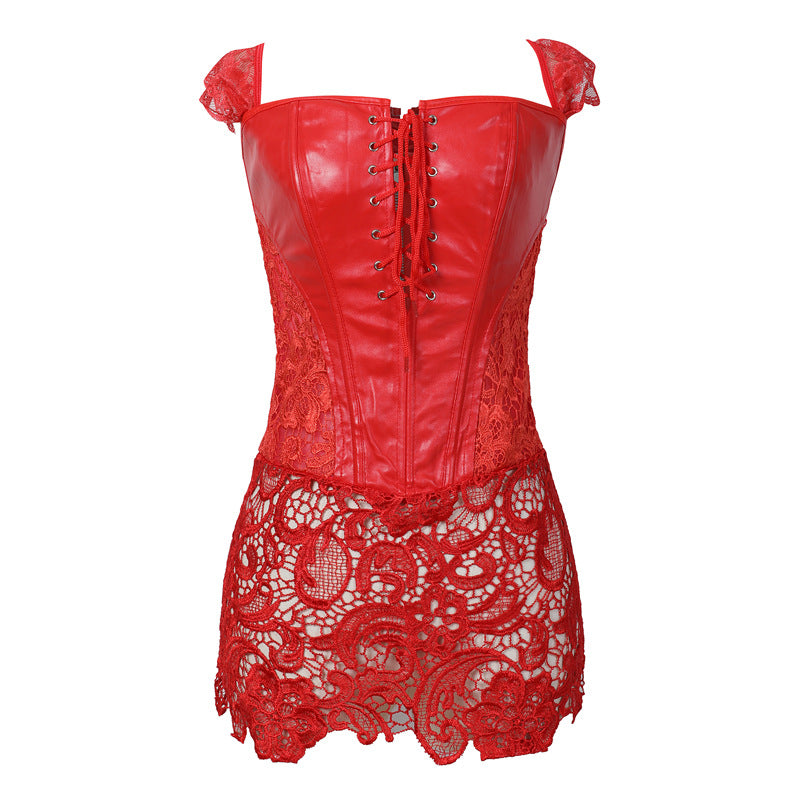 Seksowna koronka z odkrytymi plecami - koronkowy skórzany body modelujący