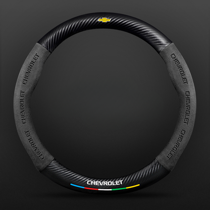 TrackVibe | Czarny pokrowiec na kierownicę z zamszu węglowego – antypoślizgowy i odporny na zużycie