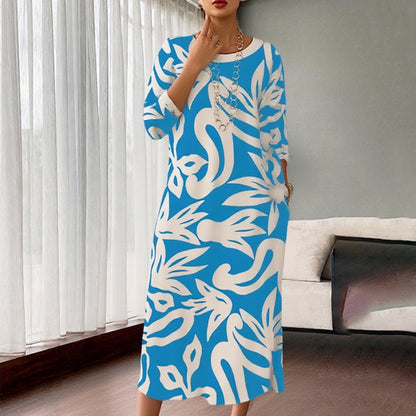 🌼Elegancka, luźna, z okrągłym dekoltem, wzorzysta sukienka damska