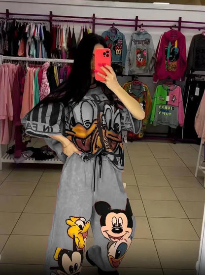 Komplet top i spodnie z motywem Kaczora Donalda i Myszki Miki