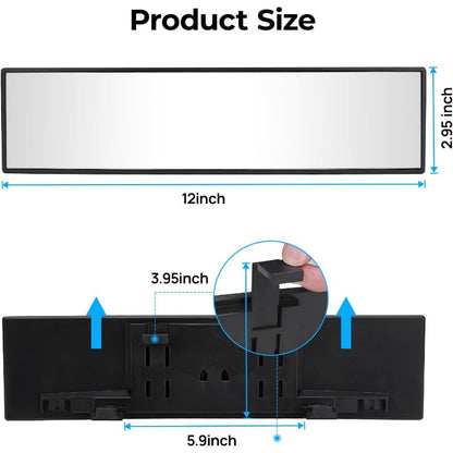 12-calowe panoramiczne lusterko wsteczne z klipsem