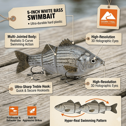 🌊Zdominuj wodę: Ozark Trail 5-calowy wieloczęściowy swimbait na białego bassa🐟