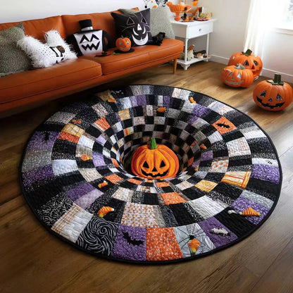 🔥Ostatnia wyprzedaż🎃Pikowany okrągły dywan na Halloween z trójwymiarowym szkieletem i spiralą
