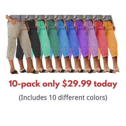 Spodnie Capri z kieszeniami i średnim stanem, zakładkami u dołu i kilkoma kieszeniami