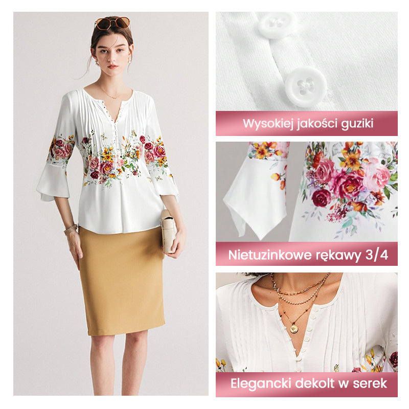 🌺 Damska koszula z dekoltem w serek z nadrukiem✨