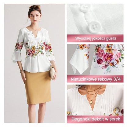 🌺 Damska koszula z dekoltem w serek z nadrukiem✨
