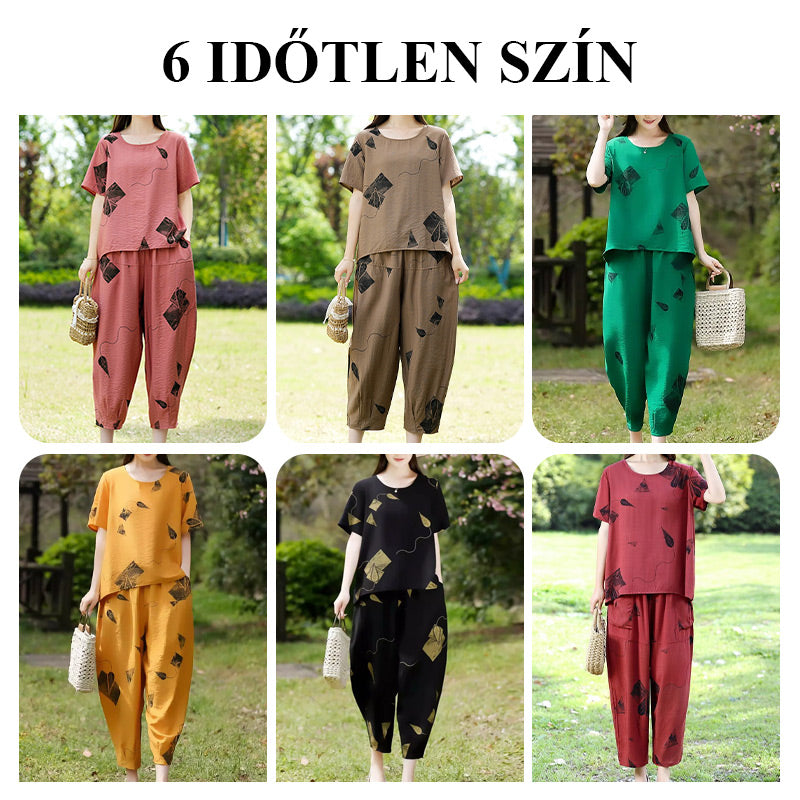 💞 Damski wzorzysty zestaw składający się z krótkiego topu z krótkim rękawem i szerokich spodni o skróconej nogawce