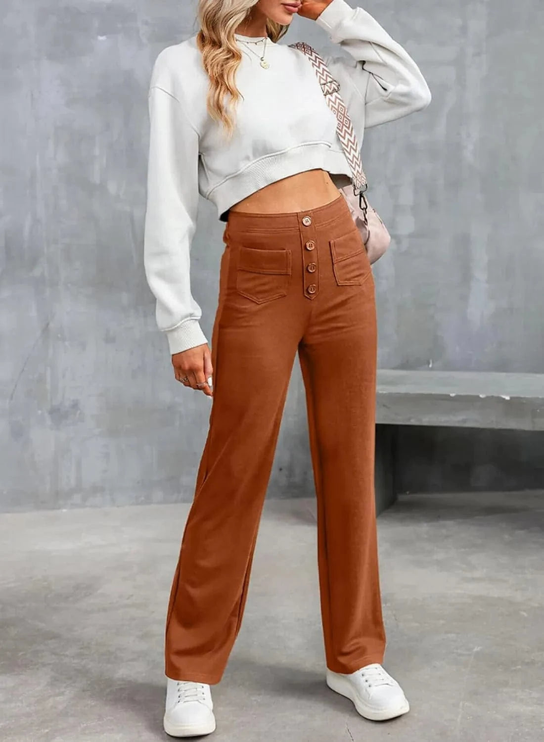 Elastyczne spodnie rekreacyjne z wysokim stanem