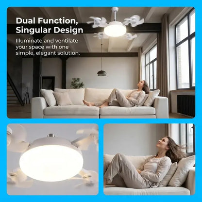 Nowoczesna lampa z wentylatorem sufitowym na gwint E27 (model 2026) – cichy wentylator LED 2 w 1 ze sterowaniem pilotem