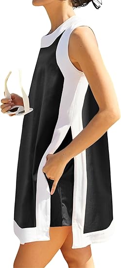 👗Damskie, casualowe, bezrękawnikowe szorty w blokach kolorów z kieszeniami🥰