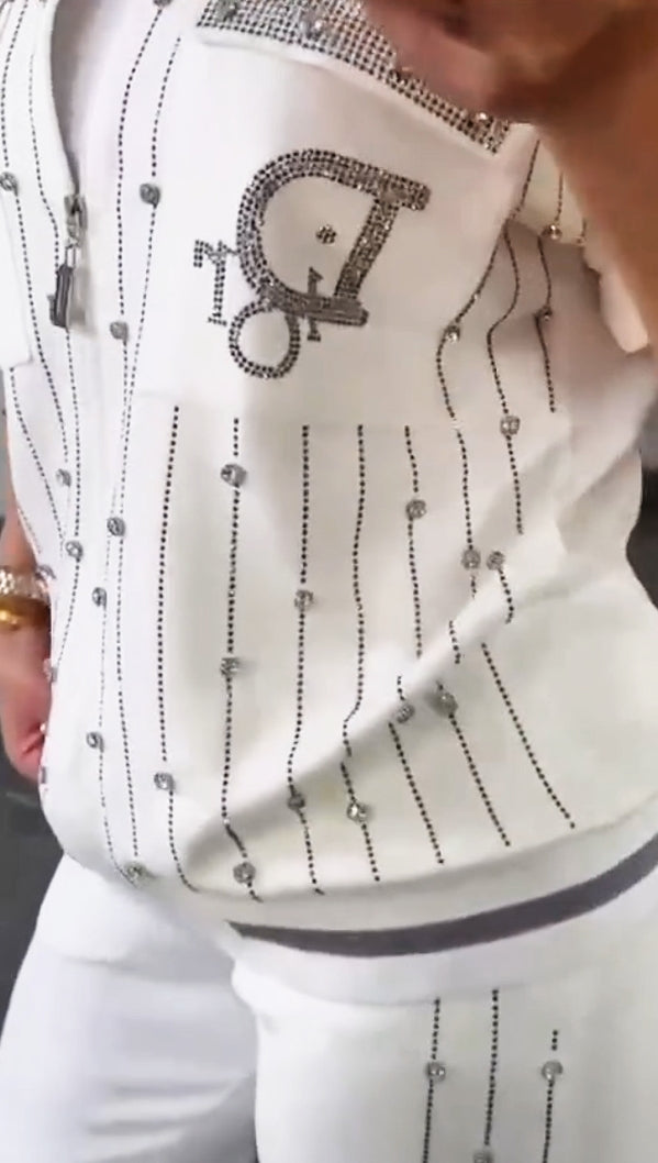 💎Dwuczęściowy zestaw z zamkiem błyskawicznym z kryształkami