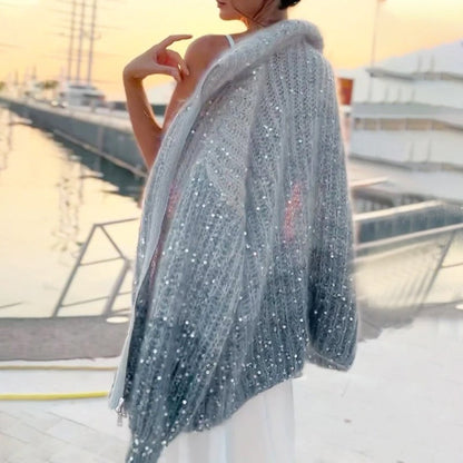 【Nowości 2025】Damski sweter z dzianiny z cekinami i zamkiem błyskawicznym na całej długości