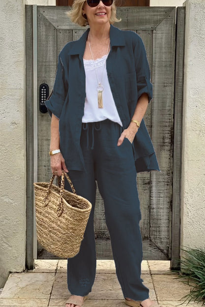 Dwuczęściowy komplet koszul codziennych z bawełny i lnu