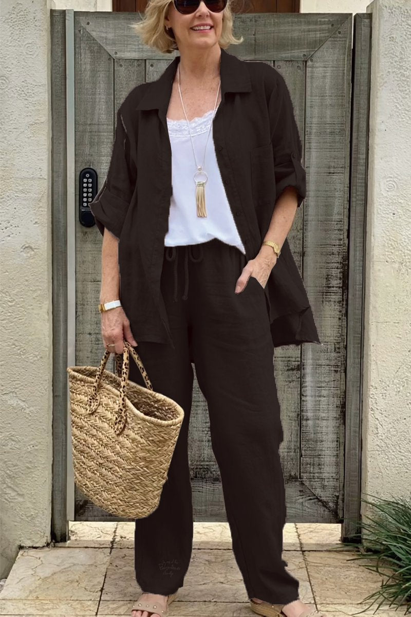 Dwuczęściowy komplet koszul codziennych z bawełny i lnu