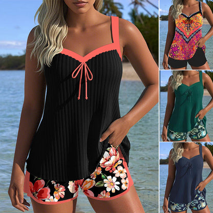 【S-3XL】👙Komplet z nadrukiem: góra od stroju kąpielowego i szorty