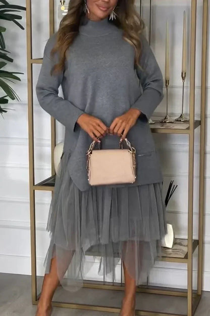 Damska sukienka na co dzień z siateczki w jednolitym kolorze