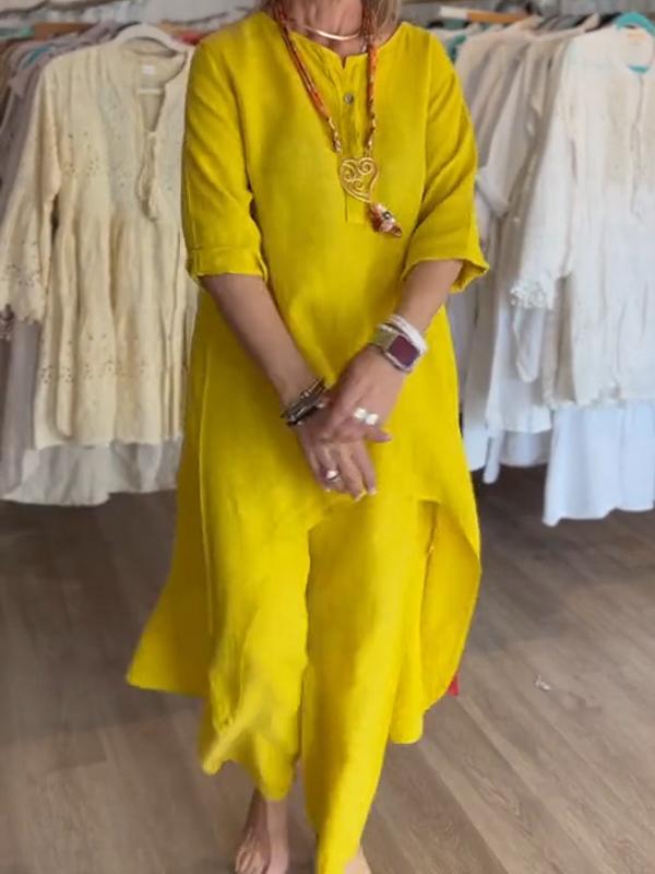 Garnitur damski lniany w kolorze monochromatycznym