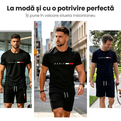 👕 30% ZNIŻKI TERAZ! ⏰ Dwuczęściowy męski komplet z nadrukiem – Miękki i przewiewny – Luźny krój, idealny na letni relaks lub codzienne wyjścia – W komplecie top i szorty 🩳