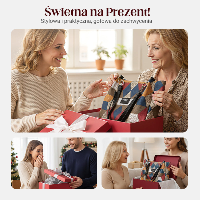 🥳 👜Modna torba typu tote z geometrycznym wzorem i dużą pojemnością