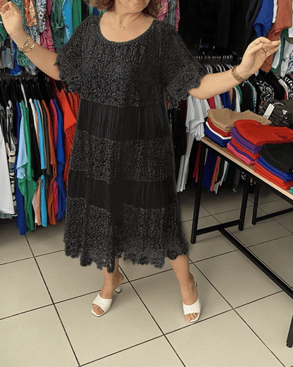 💝Monochromatyczna koronkowa sukienka z krótkim rękawem👗