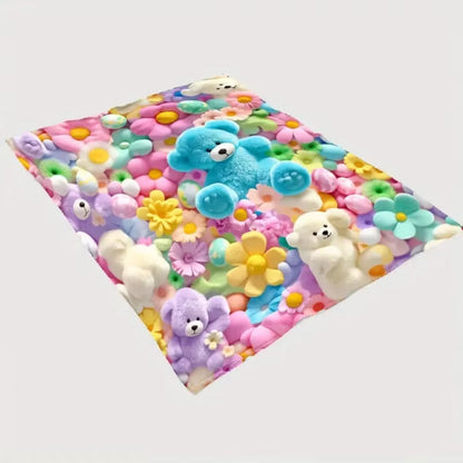 🧸Koc typu „teddy” w pastelowy kwiatowy wzór