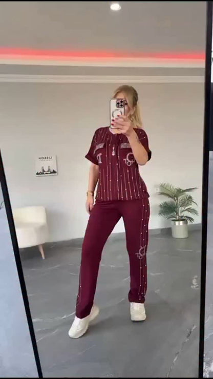 💎Dwuczęściowy zestaw z zamkiem błyskawicznym z kryształkami