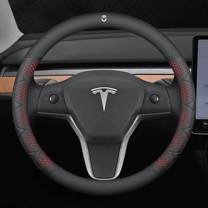 Ultracienki, oddychający pokrowiec na kierownicę z prawdziwej skóry z antypoślizgowym uchwytem