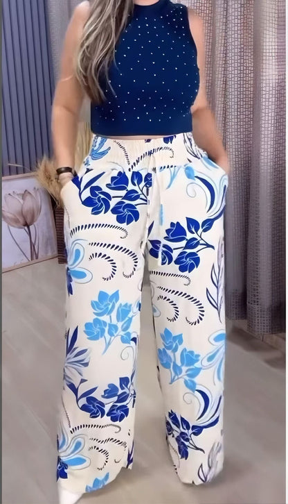 Spodnie z szerokimi nogawkami z nadrukiem na lato 2025