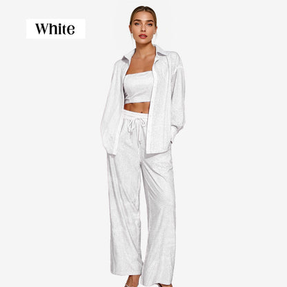 Wspaniały blezer, przytulna podszewka i spodnie z szerokimi nogawkami (3-częściowe)