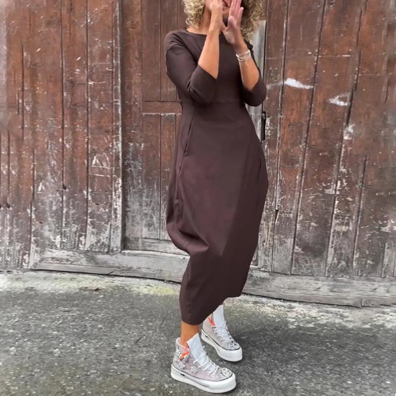 Prosta elegancka sukienka dla kobiet z kieszenią