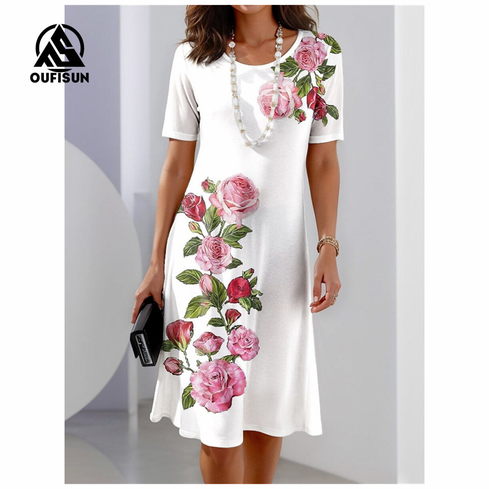 Moda kwiatowy nadruk krótkie rękawowe sukienki Maxi Motyl Kwiatowy długi sukienka