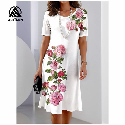 Moda kwiatowy nadruk krótkie rękawowe sukienki Maxi Motyl Kwiatowy długi sukienka