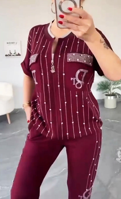 💎Dwuczęściowy zestaw z zamkiem błyskawicznym z kryształkami